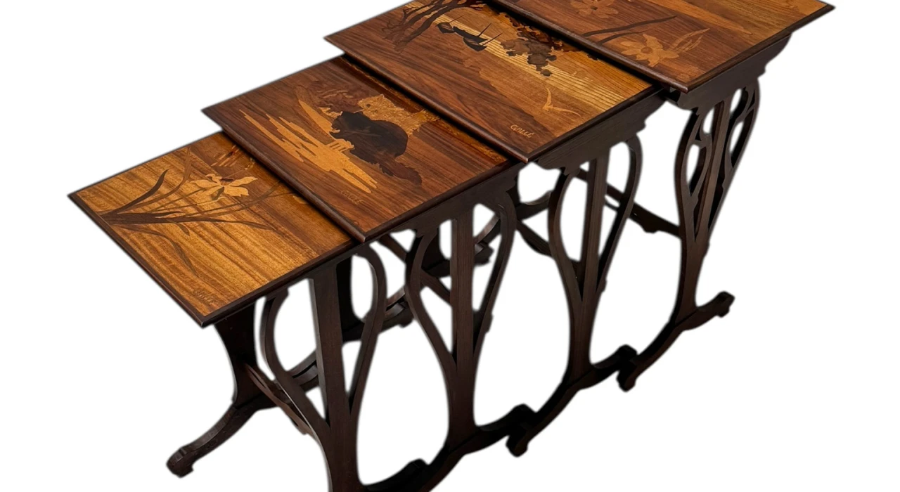 Art Nouveau Set of Four Nesting Tables by Emile Galle Nancy France, 1900s